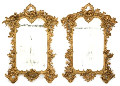 Important Palatial Pair 18th Century Italian Carved Giltwood Mirrors