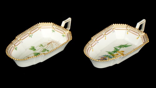 Two Royal Copenhagen Flora Danica Pickle Dishes