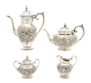 Four Piece S. Kirk Sterling Repousse Tea Set