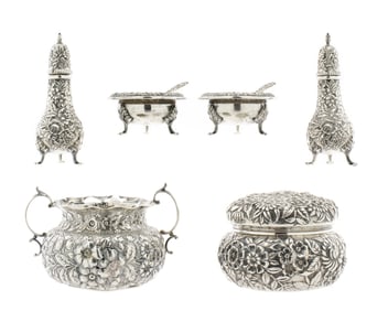 Six American Sterling Silver Repousse Table Items