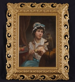 Portrait of Girl Feeding a Monkey Painting