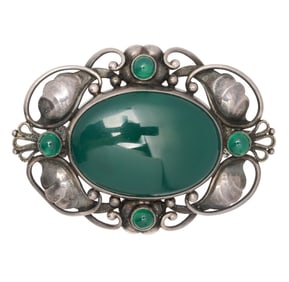 Georg Jensen Silver and Green Agate Brooch #171