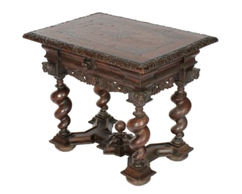 Early Continental Dutch Carved and Inlaid Table