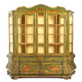 Italian Paint Decorated Breakfront China Cabinet