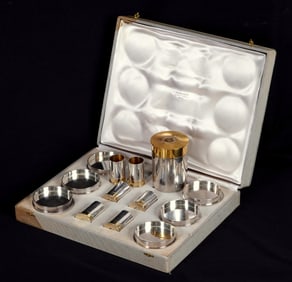 Hermes Chrome and Gold Plated Bullet Smoking Set