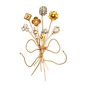 Brooch with Mostly 14k Gold & Diamond Stick Pins
