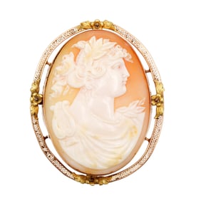 Carved Cameo in 10k Rose & Yellow Gold Brooch