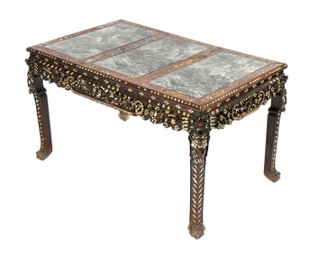 Chinese Carved and Inlaid Marble Top Center Table