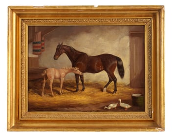 Henry S. Cottrell Horse and Foal in Barn Portrait