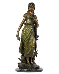 after H Moreau Bronze Figure of Woman with Guitar