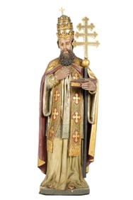 Five Foot Tall Carved Polychrome Figure of Saint Gregory