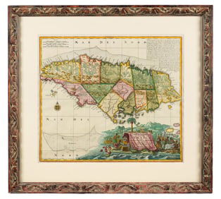 1730 Matthaus Seutter Map of Jamaica Engraving