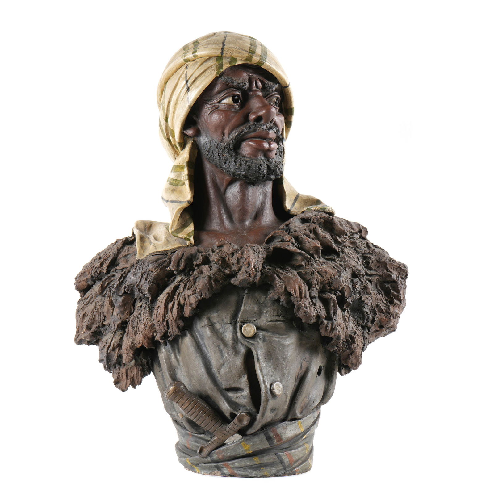 Polychrome Decorated Terracotta Orientalist Bust (1 of 6)