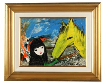 Poucette Oriental Girl and Horse Painting