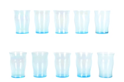Ten Steuben Iridescent Blue Glass Tumbler Cups