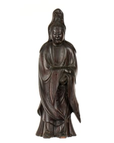 Qing Chinese Carved Wood Figure of Guanyin