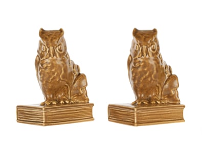 Pair 1924 Rookwood Art Pottery Owl Bookends 2655