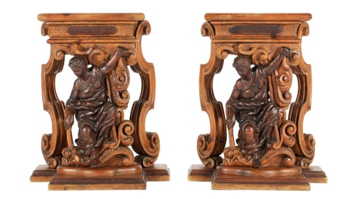 Pair Italian Carved Figural Console Tables