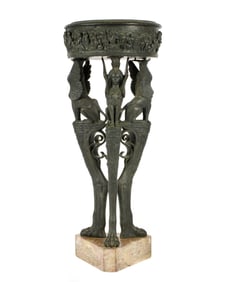 Figural Sphinx and Bacchanalian Bronze Plant Stand