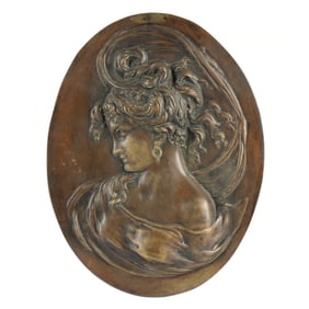 after H Moreau Art Nouveau Woman Bronze Plaque