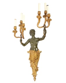 French Gilt and Painted Bronze Figural Wall Sconce