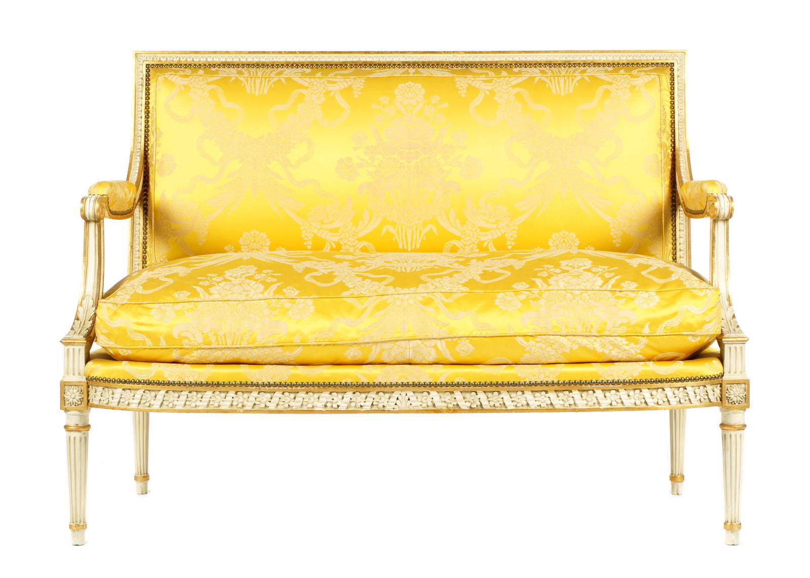 French Louis XVI Carved Painted & Gilt Settee (1 of 6)