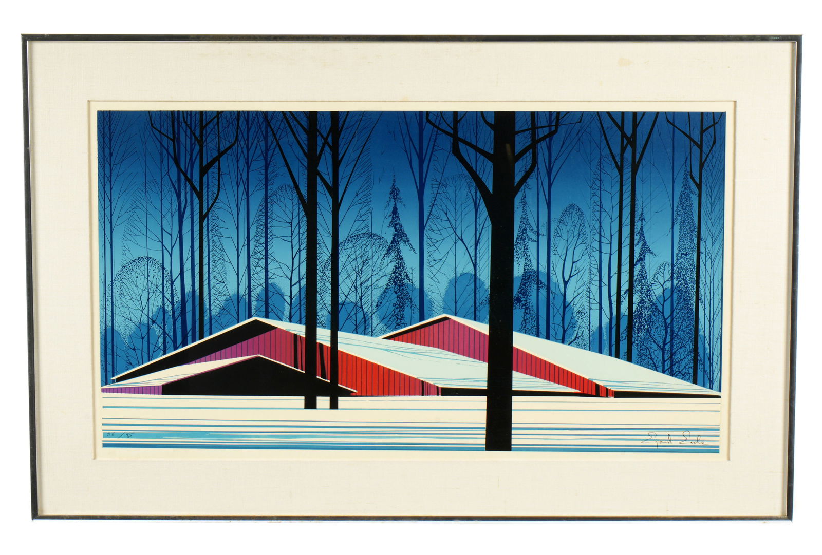 1982 Eyvind Earle Winter Barns Serigraph (1 of 7)