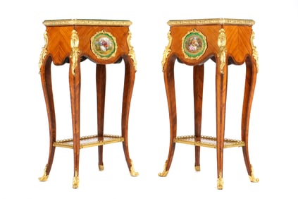 Pair 19th C French Satinwood Teapoys Ex-Christie's
