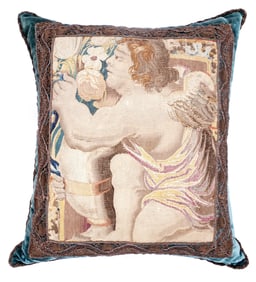 Continental 17/18th C. Cherub Tapestry Panel Cushion