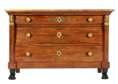 French Empire Mahogany Marble Top Commode