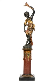 Antique Italian Carved Polychrome Blackamoor Figure and Pedestal