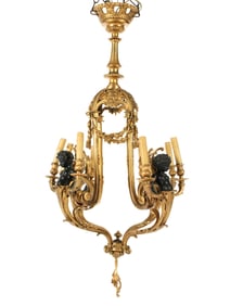 French Gilt & Patinated Bronze Figural Chandelier