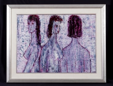 1957 Mystery Artist Modernist Portrait of Three Women