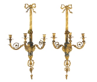 Pair Louis XVI Style Bronze Wall Sconces