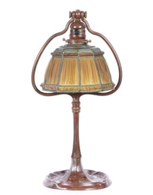 Tiffany Studios Bronze Linenfold Harp Table Lamp