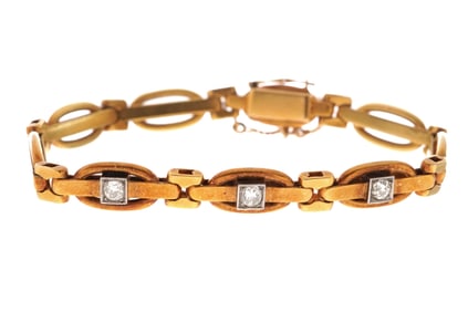 Antique Russian 14k Gold and Diamond Bracelet