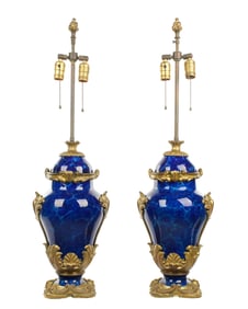 Pair French Bronze Mounted Porcelain Lamps