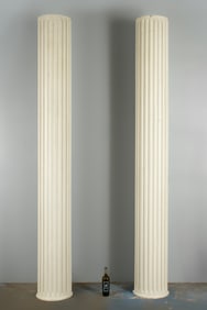 Pair Carved Fluted White Painted Half Columns