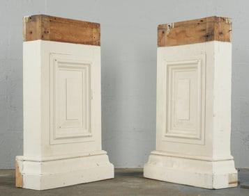 Pair Carved and Painted Flat Column Bases