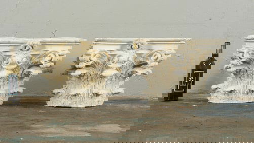 Pair Plaster Acanthus Leaf Half Column Capitals