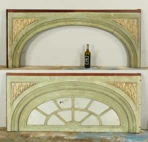 Pair Carved and Painted Mirrored Transom Windows