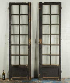 Pair French Black and White Painted 12 Light Doors
