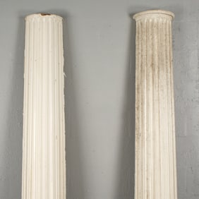 Two Carved Fluted and Painted White Half Columns