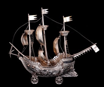 English Import Sterling Silver Galleon Nef Ship
