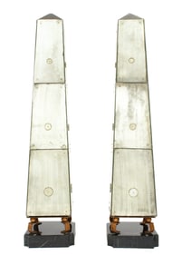 Pair Large 6' Venetian Style Mirrored Obelisks