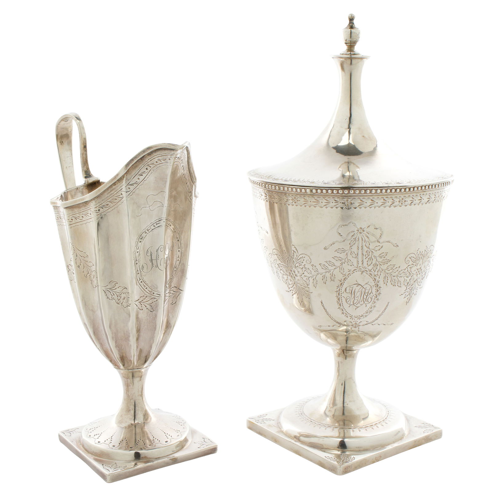 Federal Period Coin Silver Creamer & Covered Sugar (1 of 7)