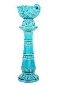Burmantofts Faience Turquoise Shell Planter & Stand