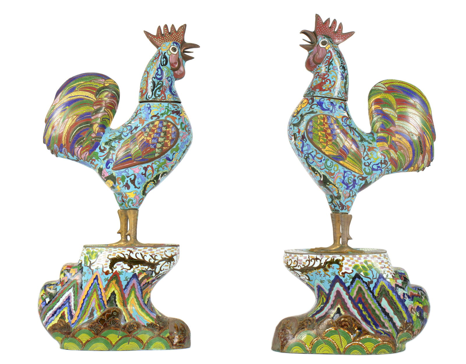 Pair Chinese Life Size Cloisonne Roosters (1 of 6)