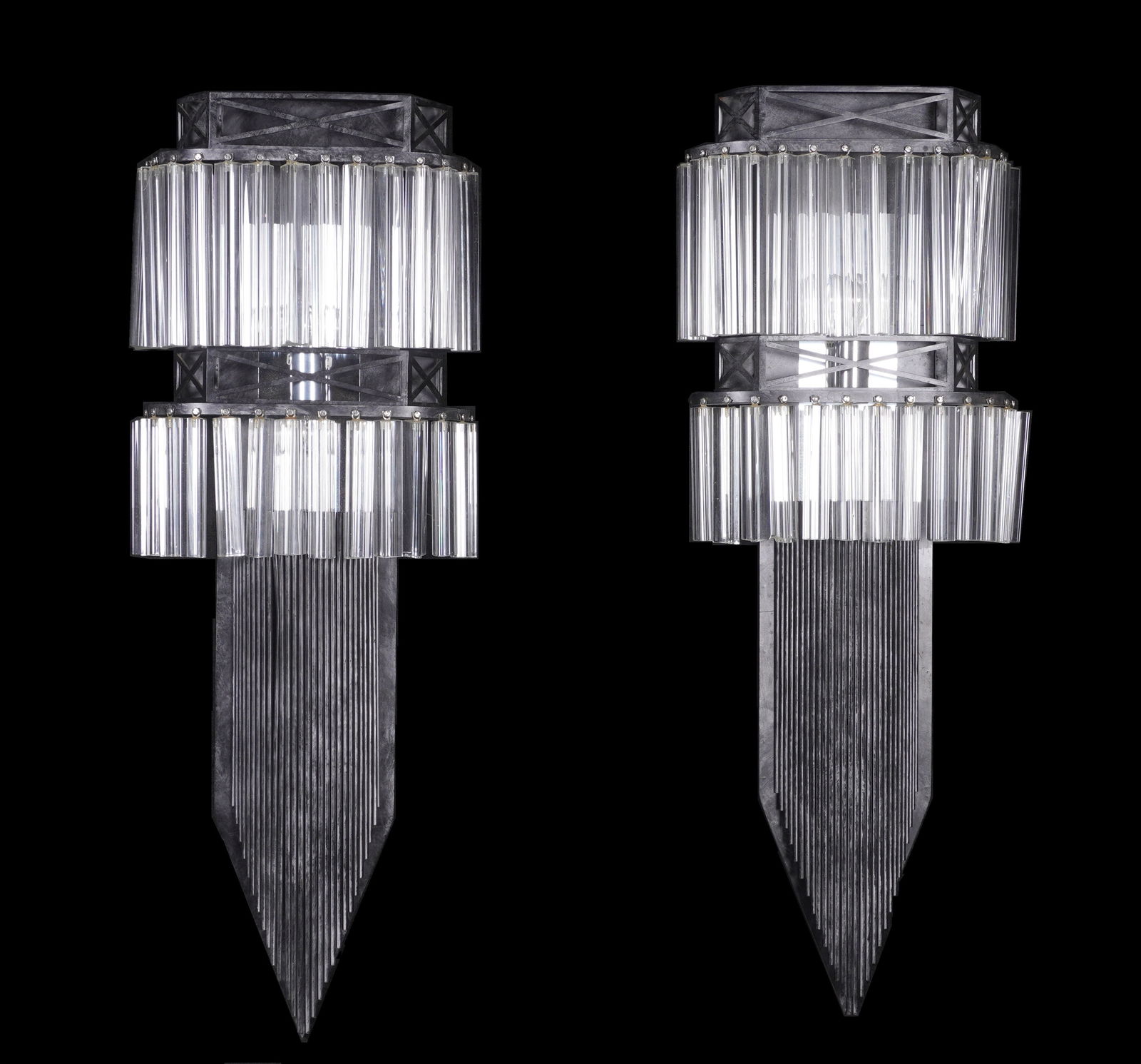 Pair Art Deco Design Sconces with Glass Prisms (1 of 6)