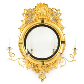 Carved Gilt Wood & Gesso Girandole Wall Mirror